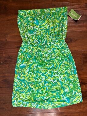 Lilly Pulitzer Green & Turquoise Floral Strapless Dress